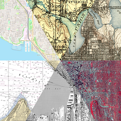 Composite Map of Downtown Seattle cartography design gis illustrated map illustration map mapping