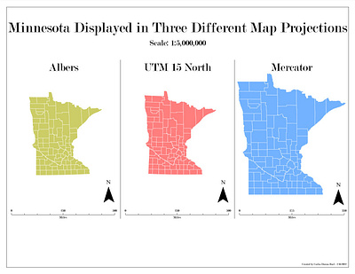 Minnesota Displayed in Three Different Map Projections gis map mapping
