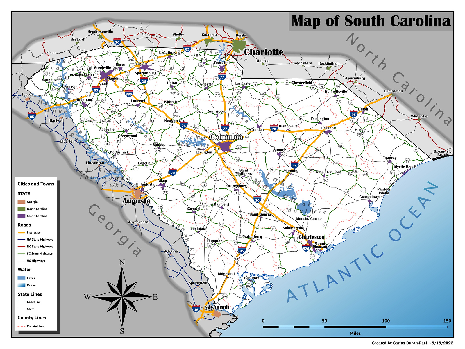 Map Of South Carolina By Carlos Duran-rael On Dribbble