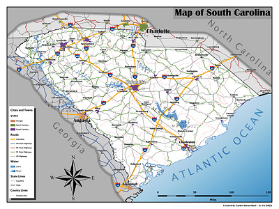 Map of South Carolina cartography design gis illustrated map illustration map mapping