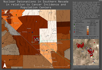 Nuclear Detonation in Nevada, in relation to Cancer Incidence cartography design gis map mapping