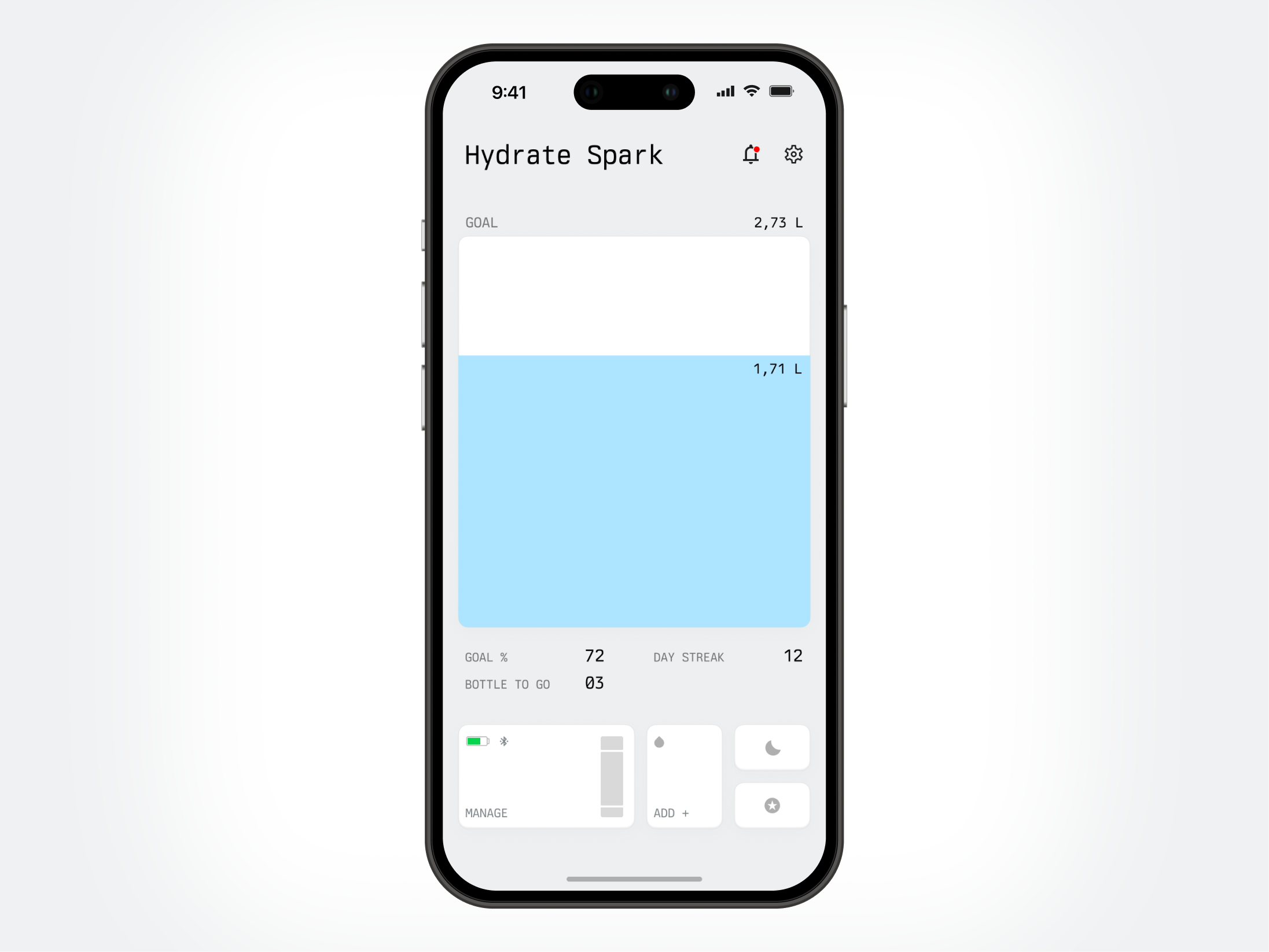 Hydrate Spark Redesign Exploration app design industrial ios minimal minimalist mobile ui