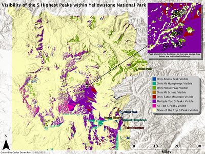 Visibility of the 5 Highest Peaks in Yellowstone cartography gis map mapping