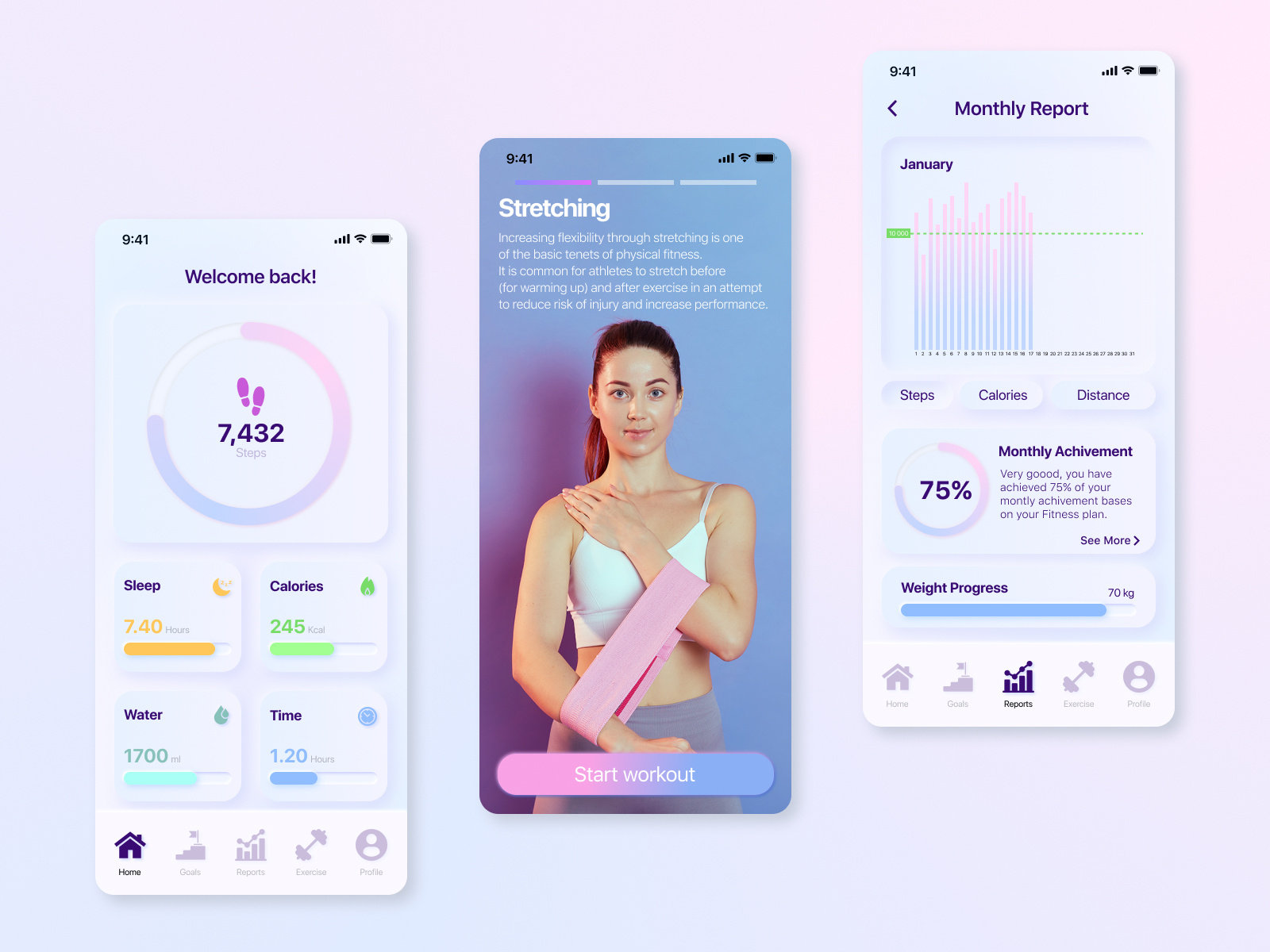 Neumorphism Fitness App UI by Ilya Bolonin on Dribbble