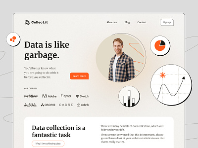 Data collection landing page charts data data colelction design gradient graphic design hand drawn illustration images landing page learn learning lines orange statistics students ui ux vector