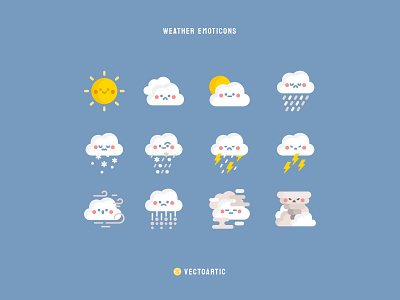 Weather Emoticons 2d character design cute emoticon emoticons graphic design icon icons illustration kawaii nature ui vector weather