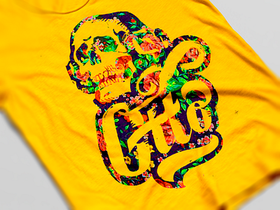 Floral Skull apparell design floral illustration logo skull tshirt type yellow