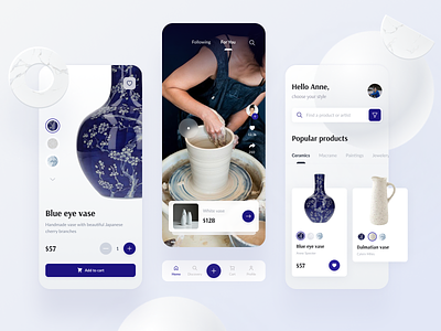 Handmade with love, a retail platform concept app art blue clean ecommerce elehant handmade homepage minimal streaming ui