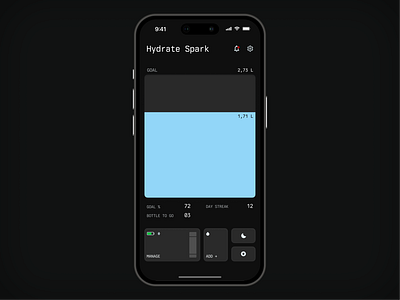 Dark mode Hydrate Spark Exploration app dark dark mode design health healthy hydrate ios minimal minimalist mobile ui water