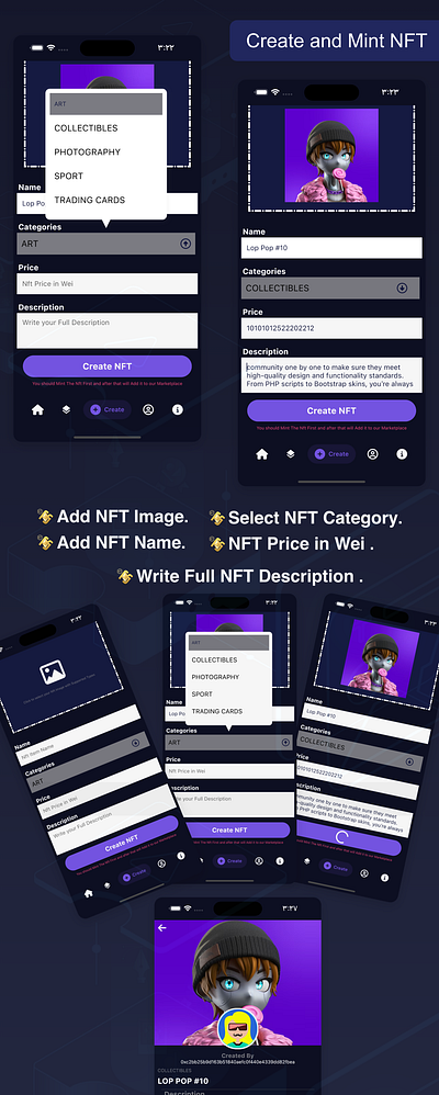 FlutterSee - Full Flutter NFT Marketplace Mobile App With Solidi adobe xd android android app branding design flutter illustration ios logo ui