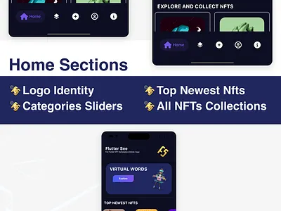 FlutterSee - Full Flutter NFT Marketplace Mobile App With Solidi adobe xd android android app branding design flutter illustration ios logo ui