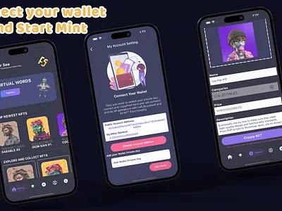 FlutterSee - Full Flutter NFT Marketplace Mobile App With Solidi adobe xd android android app branding design flutter illustration ios logo ui