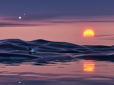 Scout Ship 3d landscape spaceship stars sunset