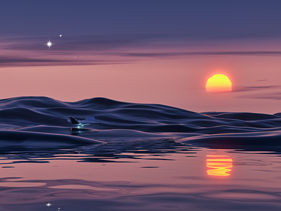 Scout Ship 3d landscape spaceship stars sunset