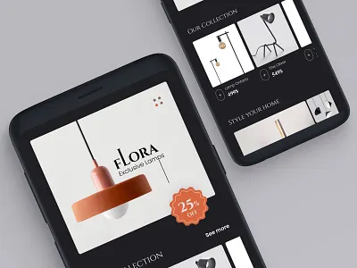 FLORA Lamps App UI androidapp appdesign apphomepage apphomescreen artistic app design design ecommerceapp elegant ui landingpage minimal ui minimalappui minimaldesign minimalist mobiledesign shoppingapp simple app ui ui ux