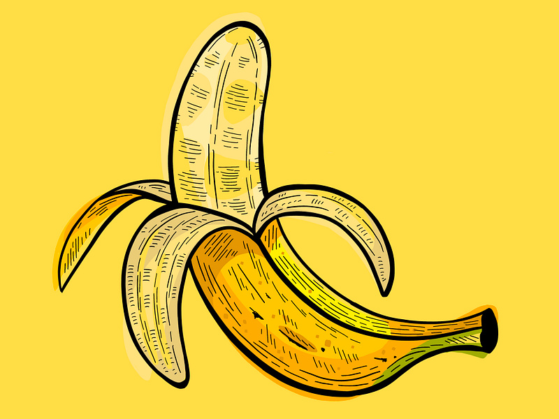 Banana Illustration banana branding carving digital illustration editorial etching flavor food fruit healthy illustration illustrator line art natural organic peel pen art retro summer vintage