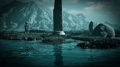 First Unreal Engine Render 3d animation atmosphere illustration landscape moody ocean pilar render roman statue unreal unrealengine water waves