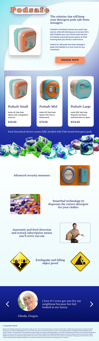 Landing Page for Detergent Pod Safes design graphic design landing page product design ui