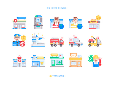 24 Hours Service Icons 24 hours service 247 24h service cartoon design icon illustration vector