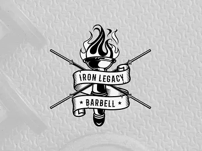 Iron Legacy Barbell badge barbell borydesign fire gym illustration retro ribbons torch