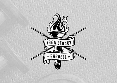Iron Legacy Barbell badge barbell borydesign fire gym illustration retro ribbons torch