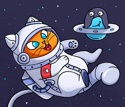 Space Cat alien animal art astronaut cat character cosmic cosmos galaxy illustration kitten kitty outer space pet space spaceman spaceship ufo