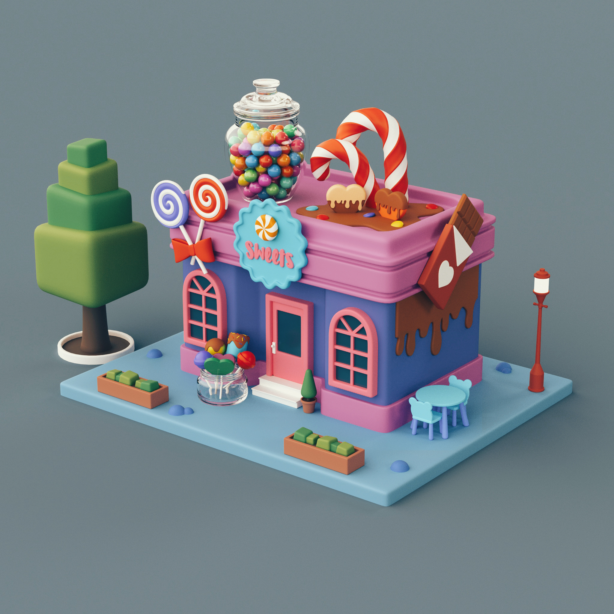 High poly Candy Shop 01 candy candy shop stylized