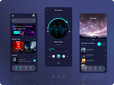 Music Streaming App app branding dark design graphic design illustration list logo music play songs streaming theme typography ui ux vector