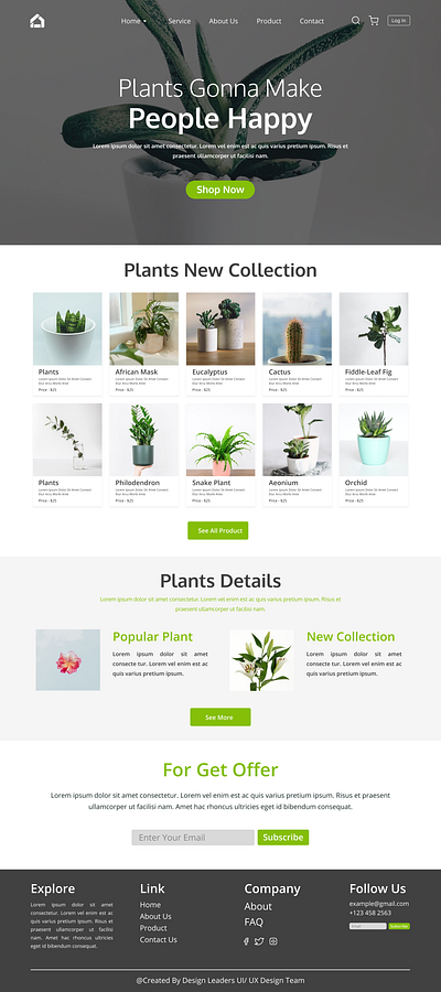 Plant Website UI/ UX Design adobe photoshop art style graphics design ui ux