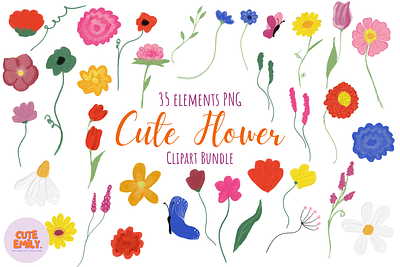 Cute Floral Oil Painting Clipart bouquet colorful cute flower clipart digital download flower drawing green flower morning flower pastel flower roses tulip flower wildflowers