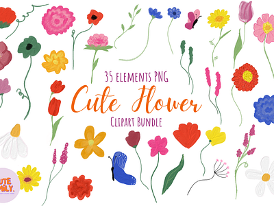 Cute Floral Oil Painting Clipart bouquet colorful cute flower clipart digital download flower drawing green flower morning flower pastel flower roses tulip flower wildflowers