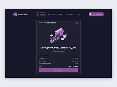 Paycrypt: On-ramp flow/purchase 3d animation app branding buy coins crypto currency decentralize design graphic design illustration logo on ramp purchase sell tokens ui vector web3