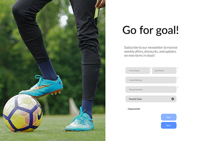 Daily UI Day 26 app daily ui dailyui design email email address fields football form logo newsletter soccer sports store subscribe subscription ui ux