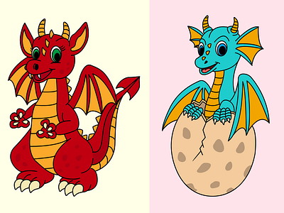 Cute Cartoon Dragons cartoon character dragon illustration vector