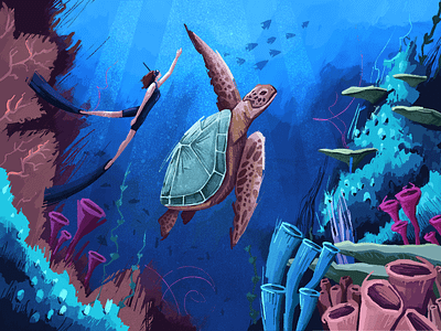 Ocean flow 🐋 diving freediving graphic design icons illustration ocean procreate sea seaplants travel trip turtle vacation water