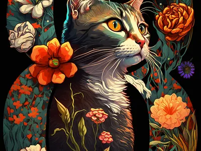 Postcards for international women's day art cat dark flowers illustration postcard