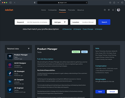 Job Hunting dark Mode design concept app design figma graphic design ui uiux ux webpage website