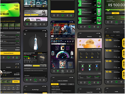 E-commerce platform - Mobile app android coupon credit dark ui game gold coin ios live tv mobile app design nft payment prize product design ticket user experience user interaction user interface wallet winning