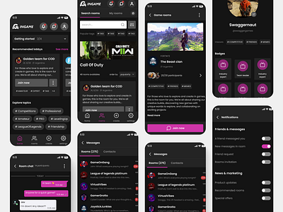 Gaming app app chat dark dark mode design gameplay gaming gaming chat mobile app product design streaming ui ux