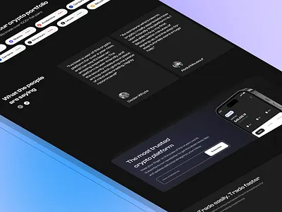Dark mode for a crypto landing page crypto design landing page minimal newsletter testimonial uidesign