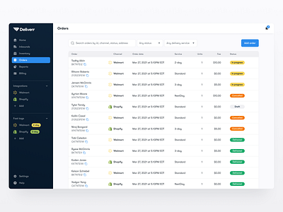 📦 Deliverr - Case Study - Orders 2 rows analytics badges clean dashboard filters integrations list navigation pills status tables ui user experience user interface ux