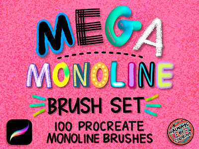 Mega Monoline Procreate Brush Set by AlwaysBeColoring alwaysbecoloring branding design font graphic design illustration logo procreate procreate brush procreate brush set typography