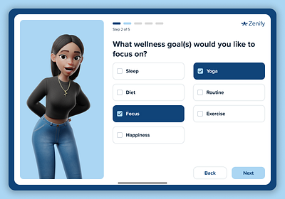 Zenify Onboarding - A Wellbeing Application | Tablet Design 3d model app appstore art charecter design form health mental onboarding playstore product design tablet ui ux wellbeing wellness