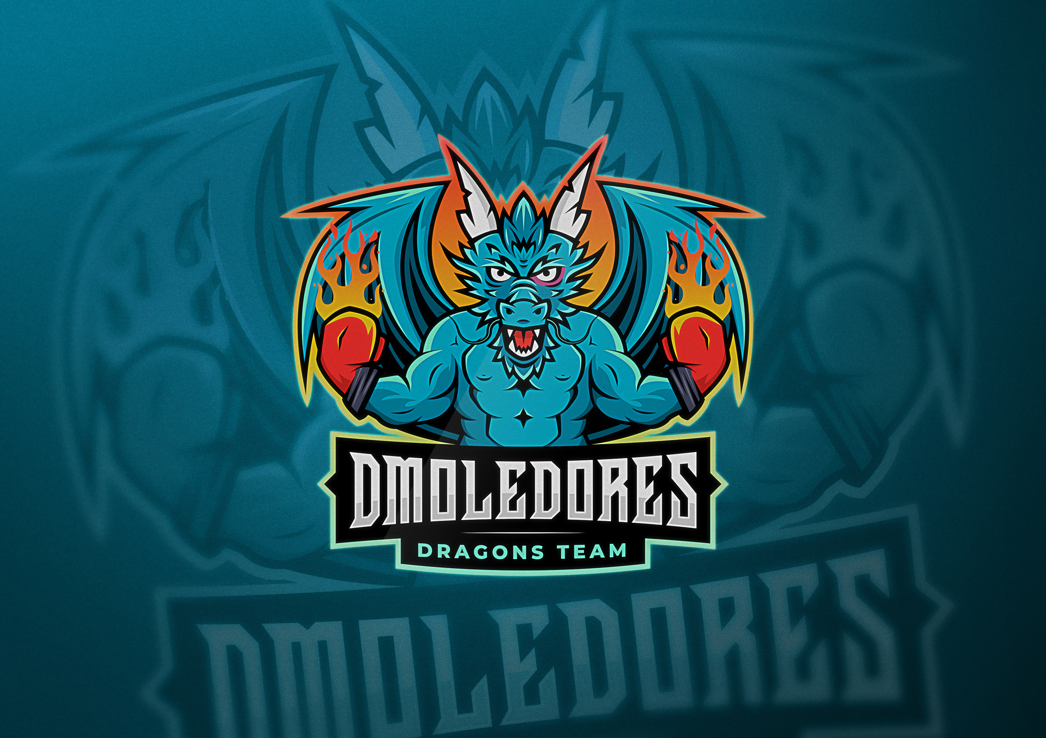 Boxing dragon mascot 🐲 badge box boxing branding character dragon fire illustration logo mascot sport vector