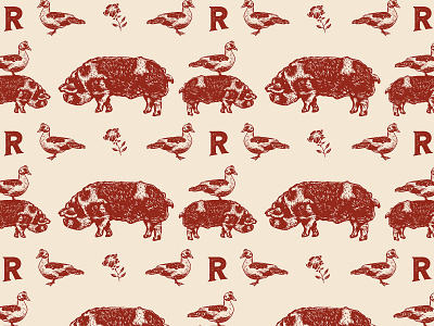 Logo & Brand Identity | The Rowdy Roost animal illustration badge design brand design brand identity brand layout butcher cross hatch duck illustration duck logo etching farm logo illustration logo logo collection logo design logo designer pig illustration pig logo vintage designer vintage logo