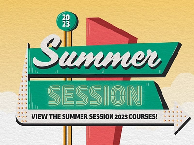 2023 Summer Session Title motel postcard retro road roadtrip summer texture