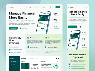 Fineci - Banking Manager Concept App app banking app clean clean design clean ui concept dashboard design fintech app mobile app savings transactions ui ux website