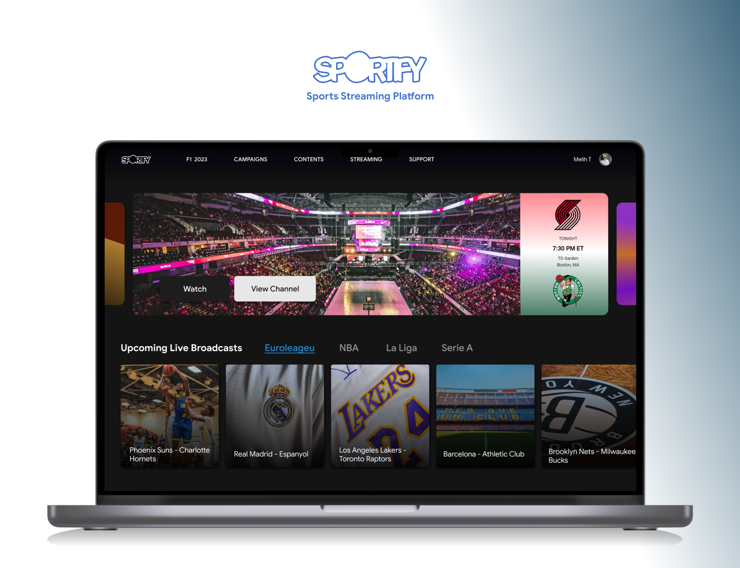 Sportify| Sports Streaming Platform | website landing page landing pag sports streaming ui website