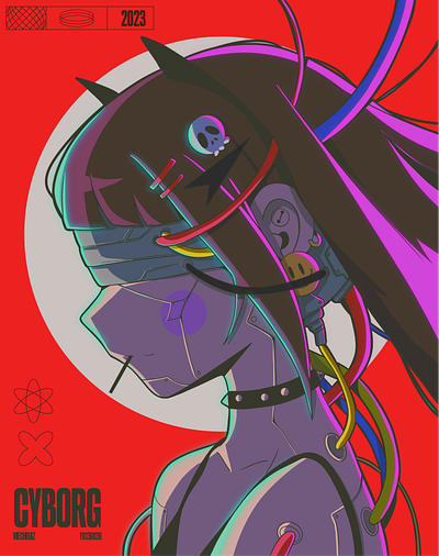 CYborg abstract anime illustration ipad pro poster texture