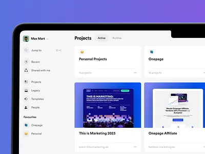New onepage.io project storage builder dashboard site ui ux websitebuilder
